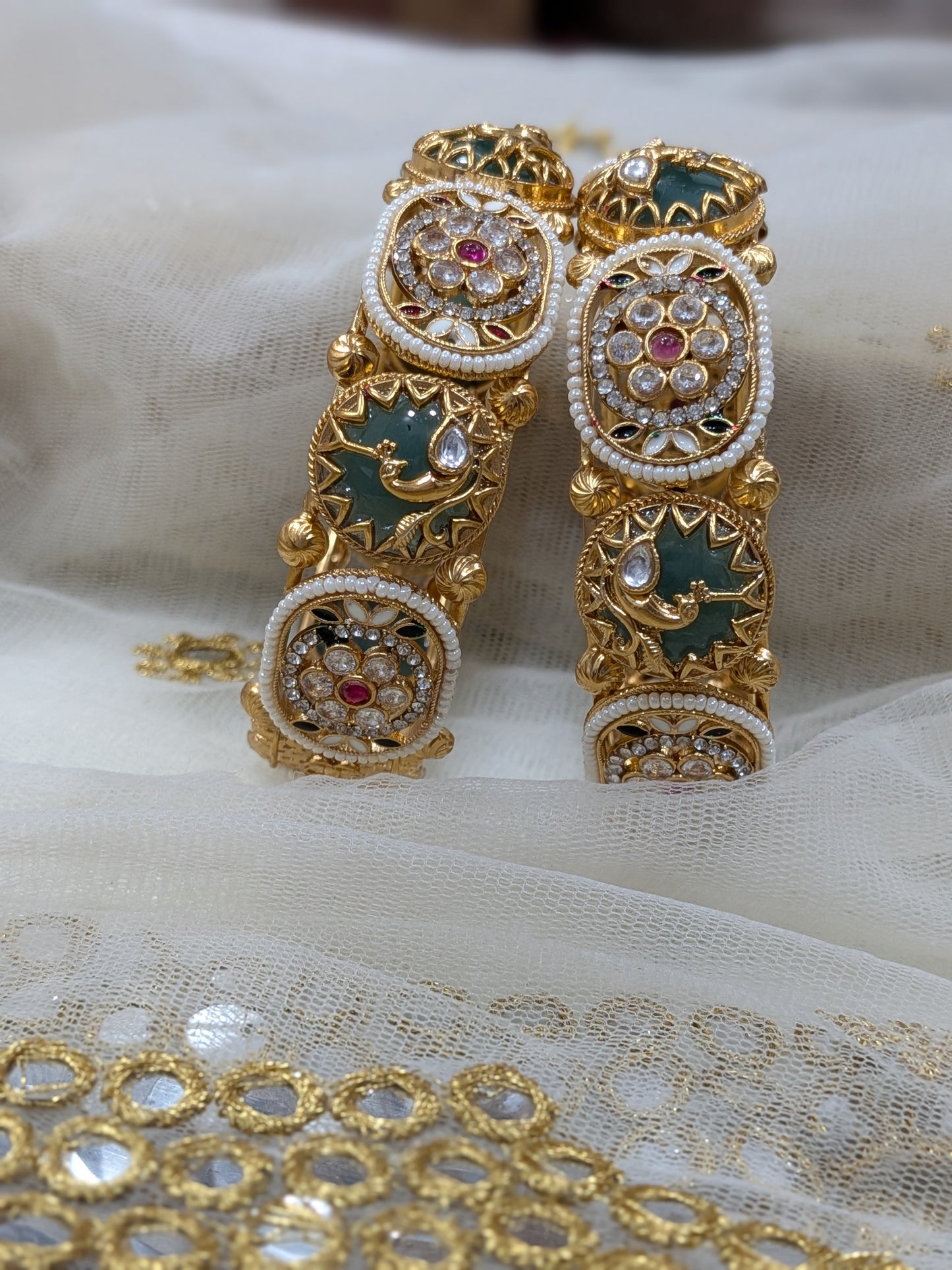 HERITAGE BANGLES WITH A TOUCH OF PEACOCK AND POLKI