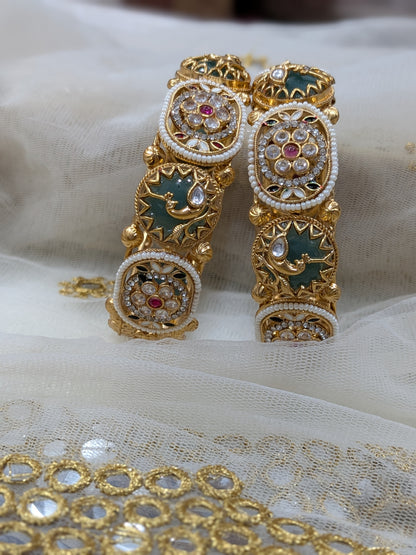 HERITAGE BANGLES WITH A TOUCH OF PEACOCK AND POLKI
