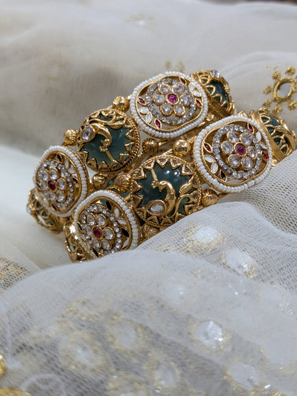 HERITAGE BANGLES WITH A TOUCH OF PEACOCK AND POLKI