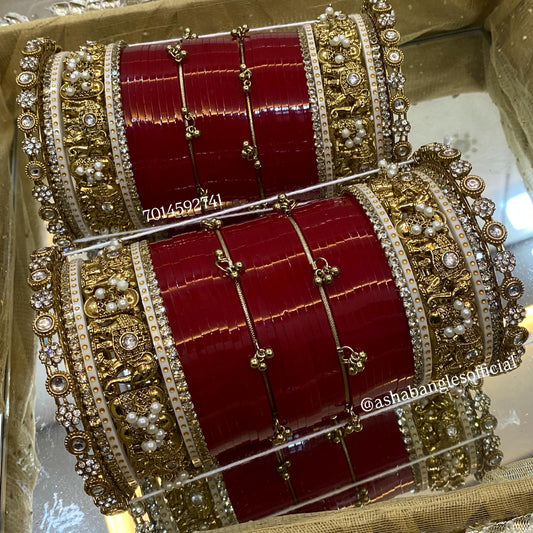 ANTIQUE CHURA IN PERFECT COMBINATION OF ELEPHANT BANGLES , KASHMIRI BANGLES AND PACHELI